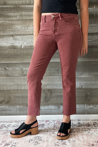 lovervet by vervet denim tummy control wine straight leg crop jeans raw hem LV1200WI 