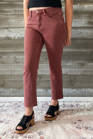 lovervet by vervet denim tummy control wine straight leg crop jeans raw hem LV1200WI 