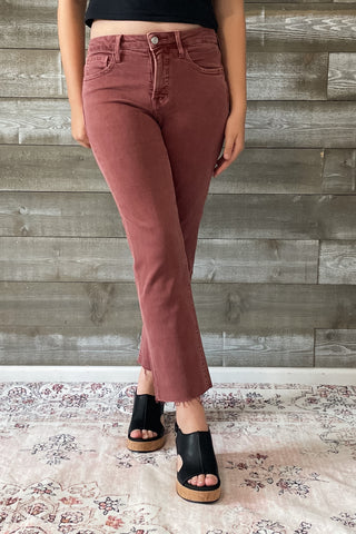 lovervet by vervet denim tummy control wine straight leg crop jeans raw hem LV1200WI 