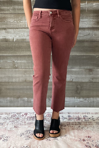 lovervet by vervet denim tummy control wine straight leg crop jeans raw hem LV1200WI 