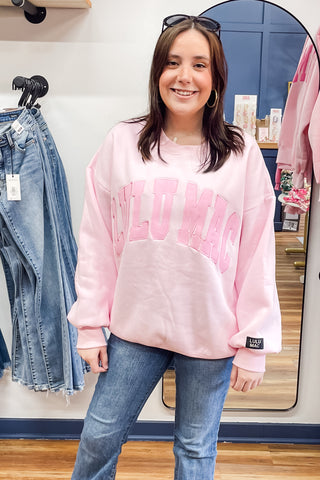 Lulu Mac Pink Monochrome Embroidered Lettering Sweatshirt