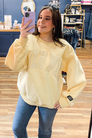 Lulu Mac Butter Yellow Monochrome Embroidered Lettering Sweatshirt