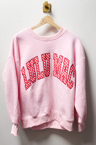 Lulu Mac Pink Sweatshirt with Red Gingham Lettering
