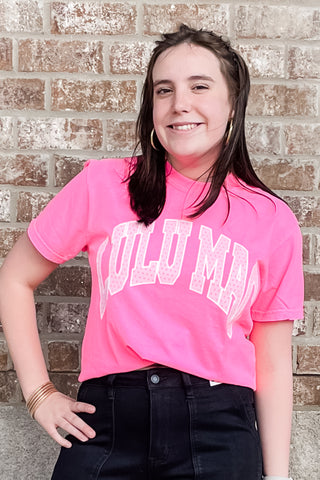 Lulu Mac Polka Dot Comfort Colors Short Sleeve Tee Shirts in neon pink