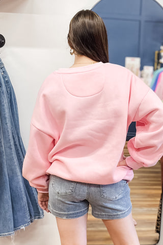 Lulu Mac Pink Puff Lettering on Light Pink Sweatshirt