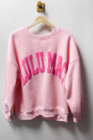 Lulu Mac Pink Puff Lettering on Light Pink Sweatshirt