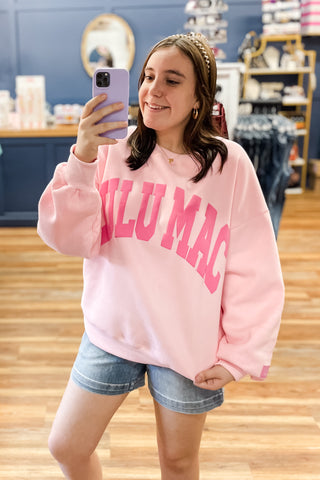 Lulu Mac Pink Puff Lettering on Light Pink Sweatshirt