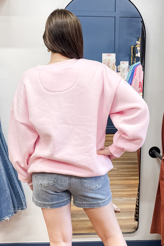 Lulu Mac Pink Sweatshirt with Red Gingham Lettering