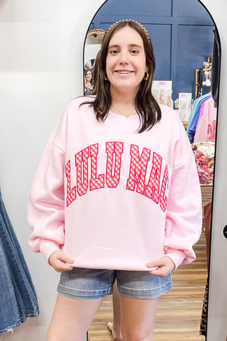 Lulu Mac Pink Sweatshirt with Red Gingham Lettering