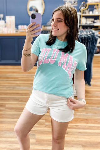 Lulu Mac Polka Dot Comfort Colors Short Sleeve Tee Shirts in chalky mint with pink polka dotted lettering