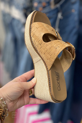 Corkys Footwear Manifest Cork Adjustable Double Strap Wedge Slide Sandals