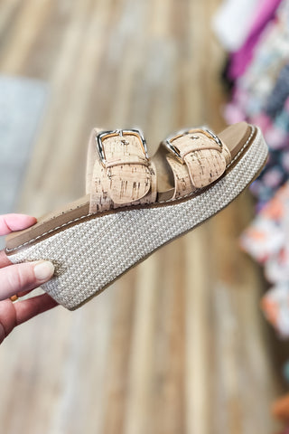 Corkys Footwear Manifest Cork Adjustable Double Strap Wedge Slide Sandals