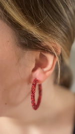 mary kathryn design medium glitter hoop earrings 45mm in crimson
