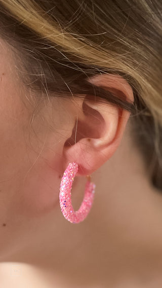 mary kathryn design small glitter hoop earrings in pink