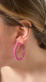 mary kathryn design medium glitter hoop earrings 45mm in magenta