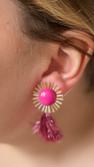 mary kathryn design magenta metallic starburst tassel earrings