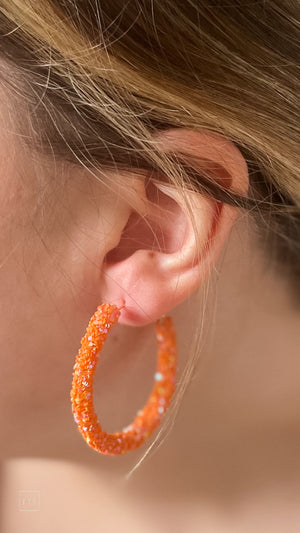 mary kathryn design medium glitter hoop earrings 45mm in orange - UT vols gameday earrings