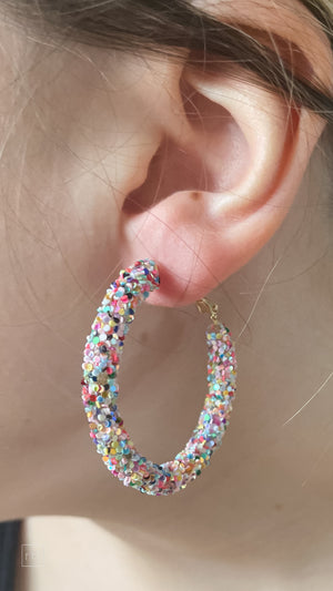 mary kathryn design medium glitter hoop earrings 45mm in rainbow
