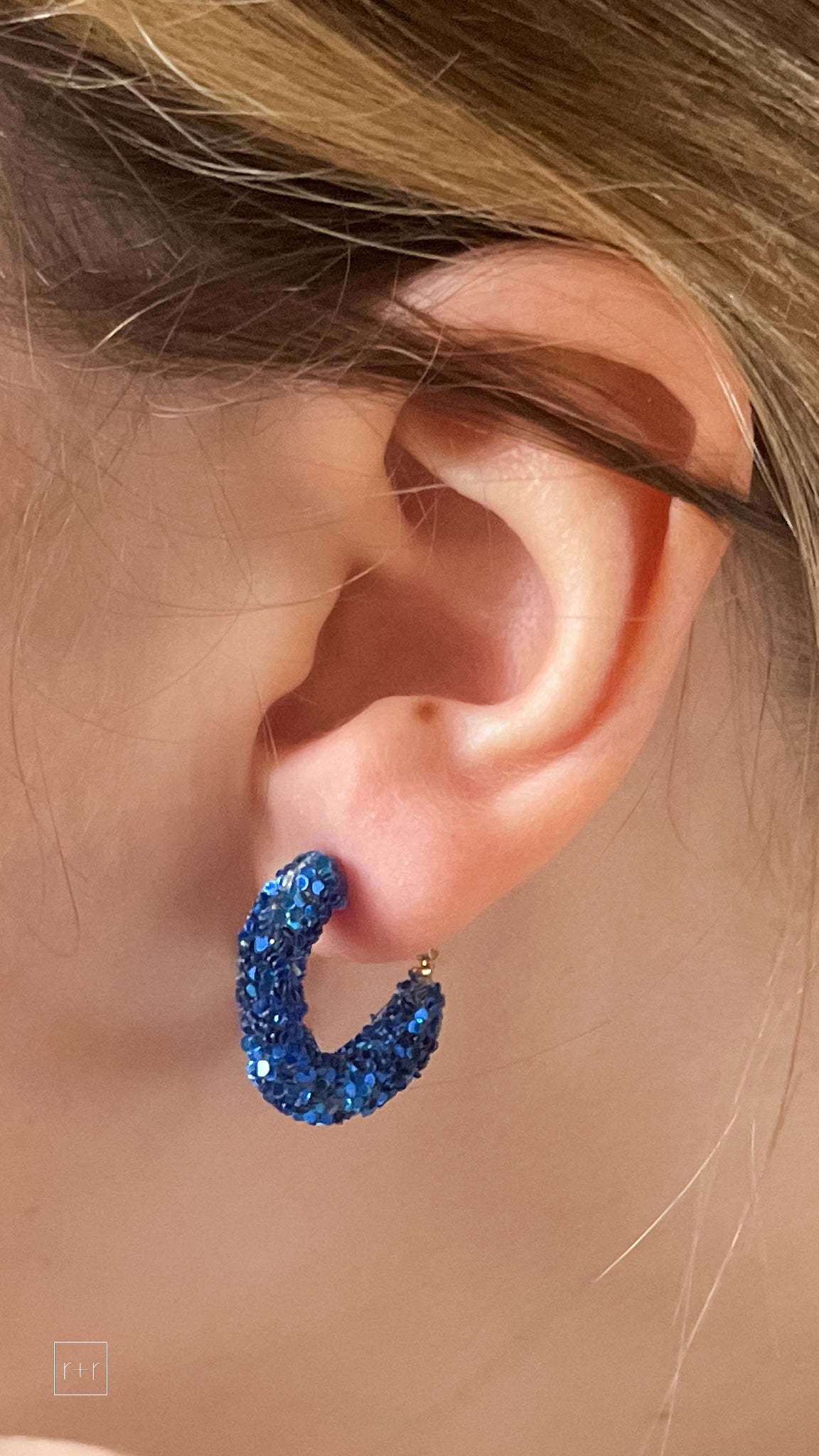 mary kathryn design mini glitter hoop earrings in royal blue