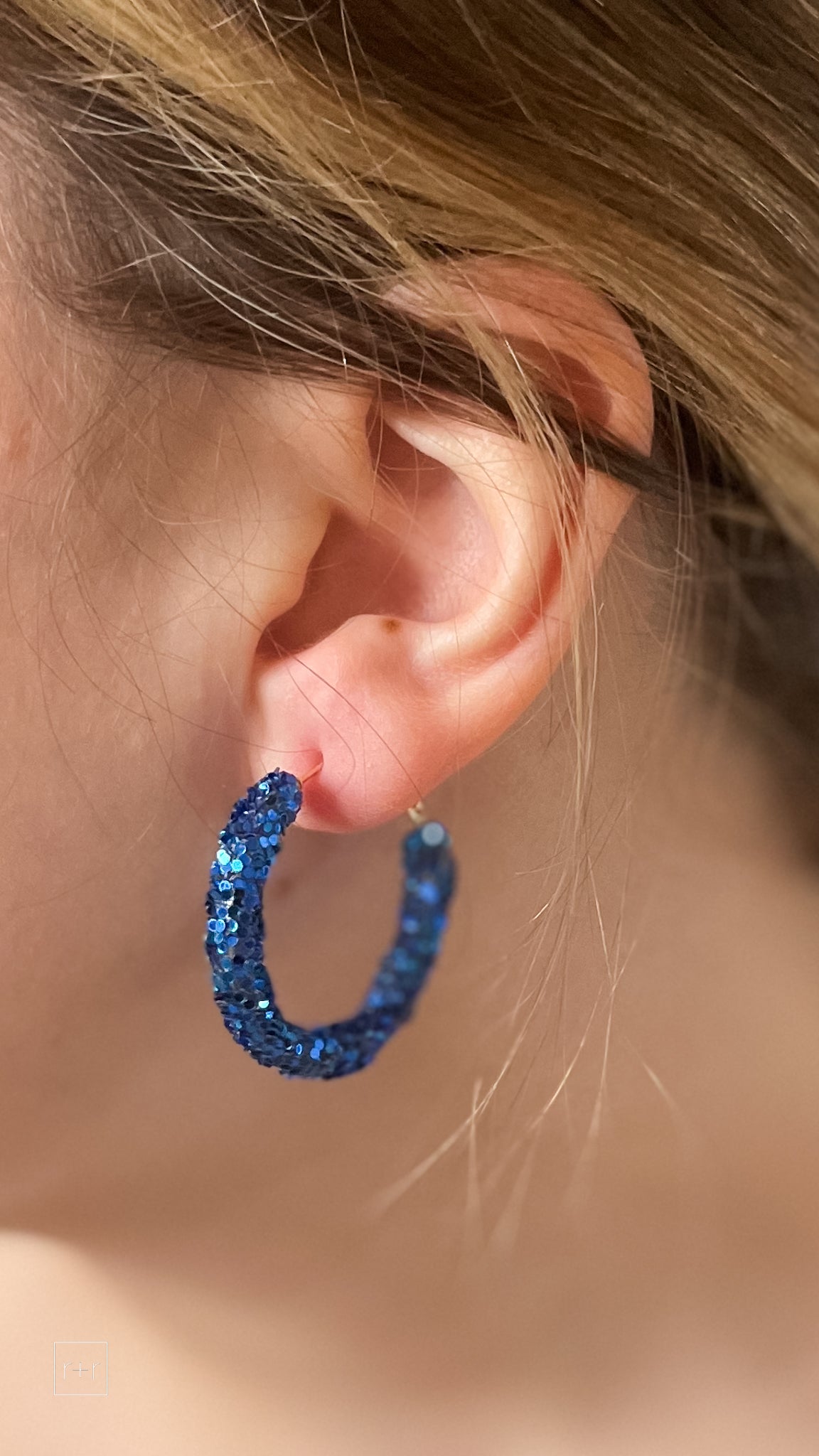 mary kathryn design small glitter hoop earrings in royal blue