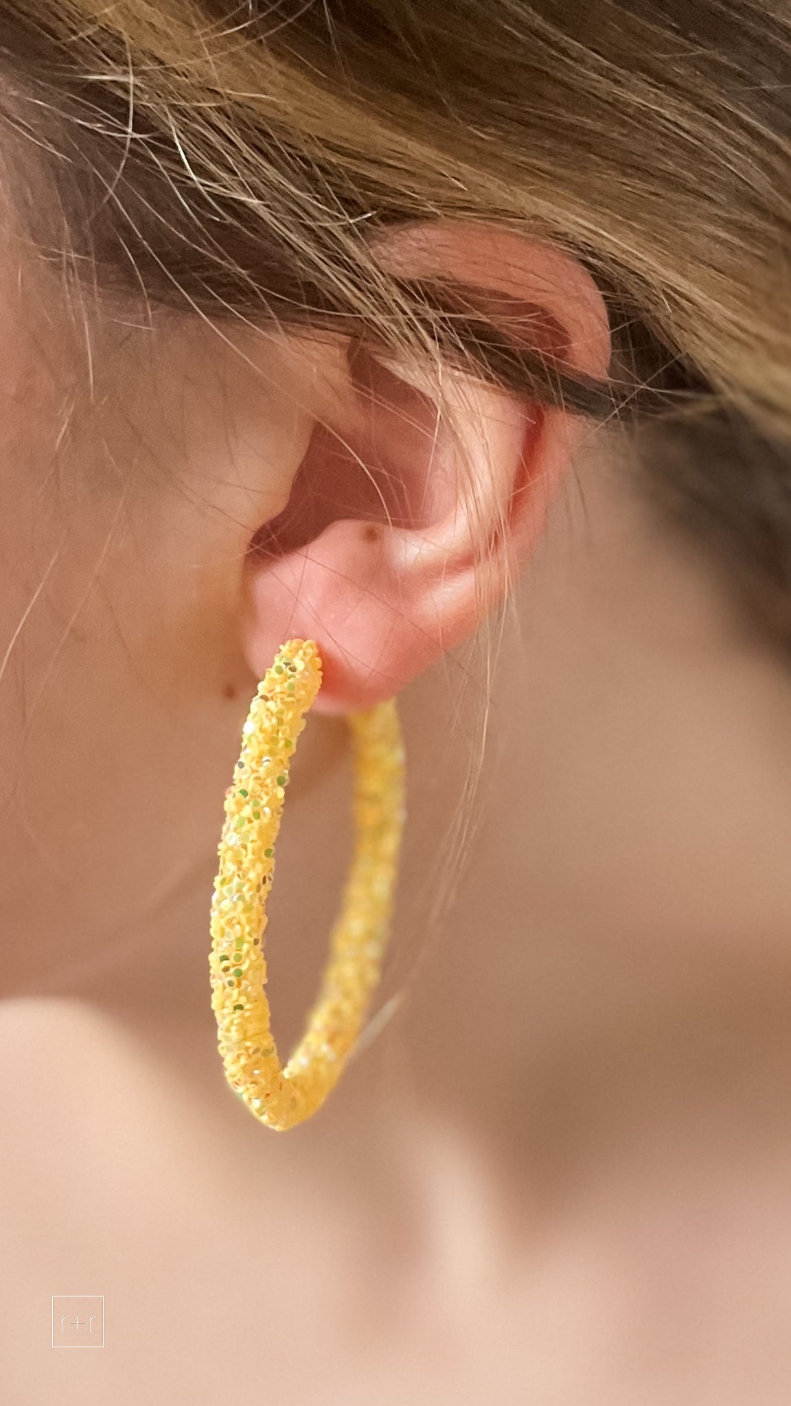 mary kathryn design large glitter hoop earrings 55mm in yellow