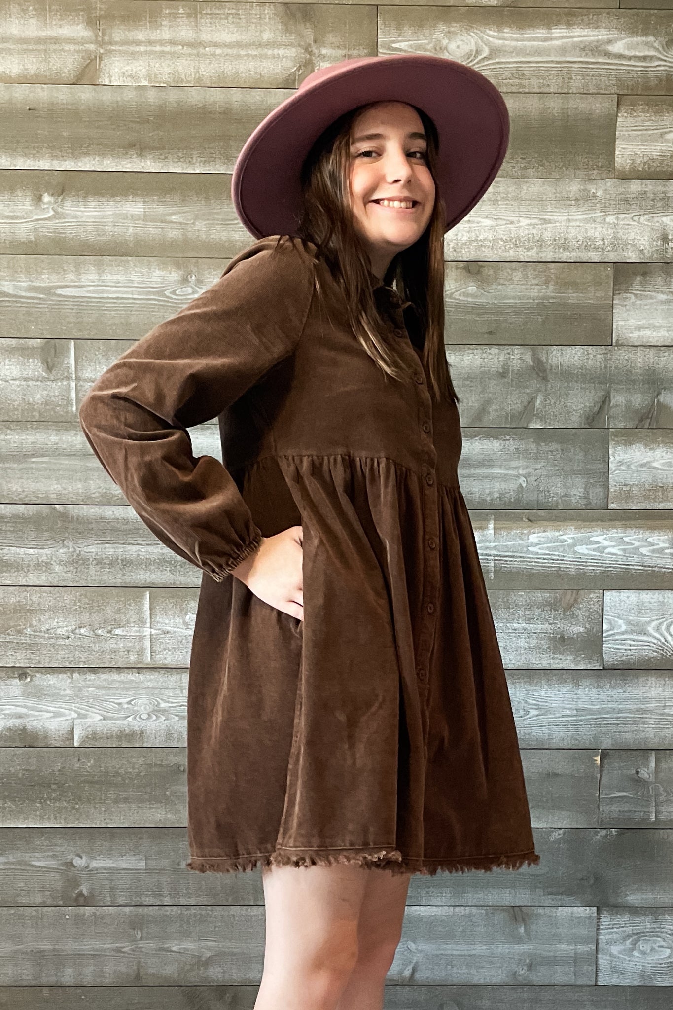 Brown Corduroy Long Corduroy Dress Elegant Brown Corduroy Shirt