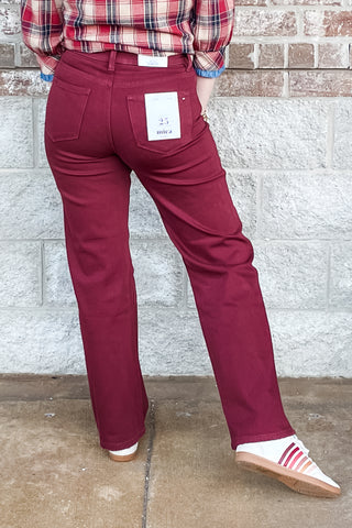 Mica Denim High Rise Wide Leg Deep Burgundy Jeans MDP-W3602BU