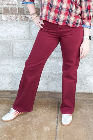 Mica Denim High Rise Wide Leg Deep Burgundy Jeans MDP-W3602BU