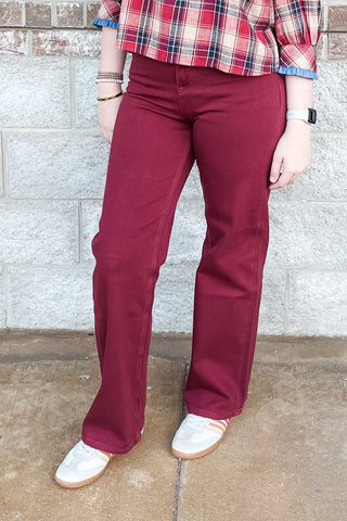 Mica Denim High Rise Wide Leg Deep Burgundy Jeans MDP-W3602BU