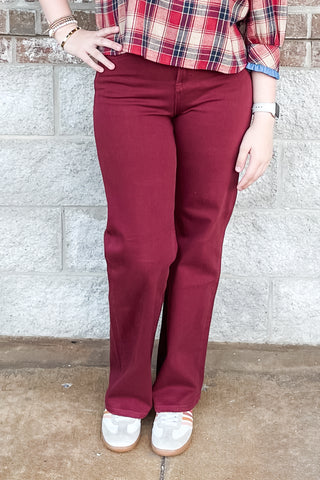 Mica Denim High Rise Wide Leg Deep Burgundy Jeans MDP-W3602BU