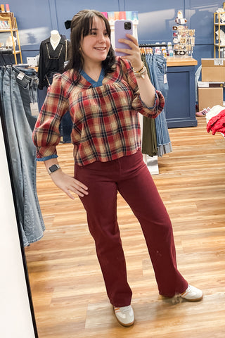 Mica Denim High Rise Wide Leg Deep Burgundy Jeans MDP-W3602BU