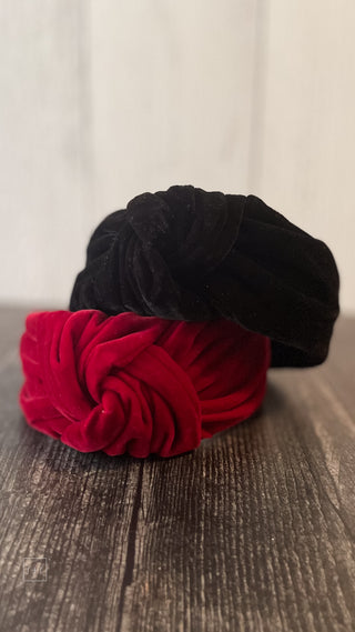 velvet knotted fashion headbands in 2 colors that are perfect for holidays and special occasions