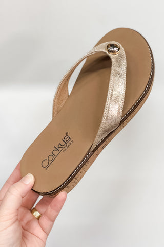 Corkys Footwear Off The Deep End Thong Flip Flop Sandals Gold