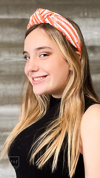 orange and white sequin vol gameday fashion headband