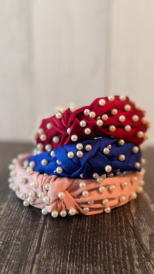 pearl studded knotted fashion headbands in 3 colors