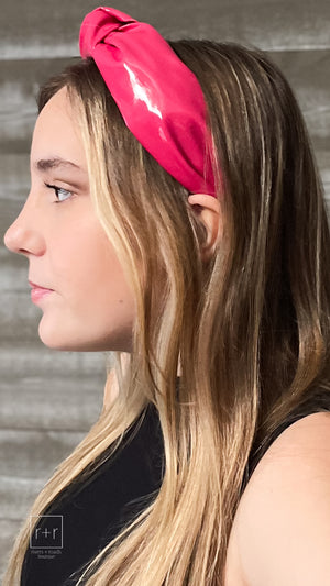 faux patent leather knotted fashion headbands in fuchsia