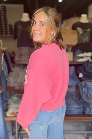 Poppy & Pine Love Like Jesus Cropped Sweatshirt Pink back view