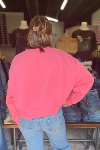 Poppy & Pine Love Like Jesus Cropped Sweatshirt Pink back view