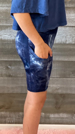 rae mode blue and white marble tie dye print biker shorts P6125E