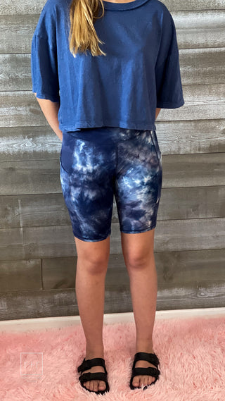 rae mode blue and white marble tie dye print biker shorts P6125E