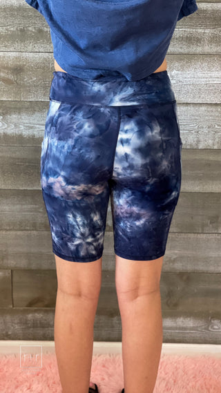 rae mode blue and white marble tie dye print biker shorts P6125E