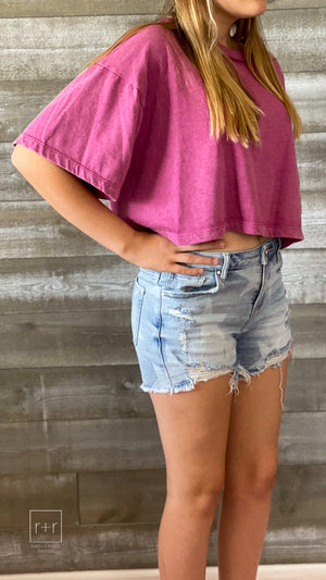 rae mode mineral washed oversized cropped tee T9791 magenta free people dupe