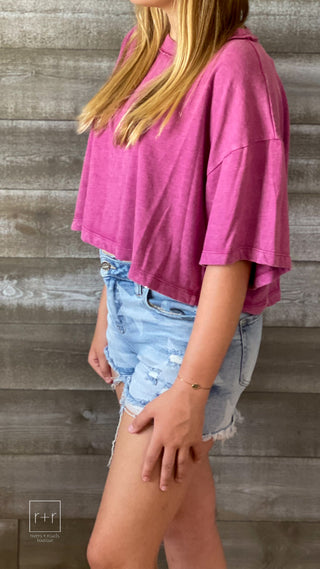 rae mode mineral washed oversized cropped tee T9791 magenta free people dupe