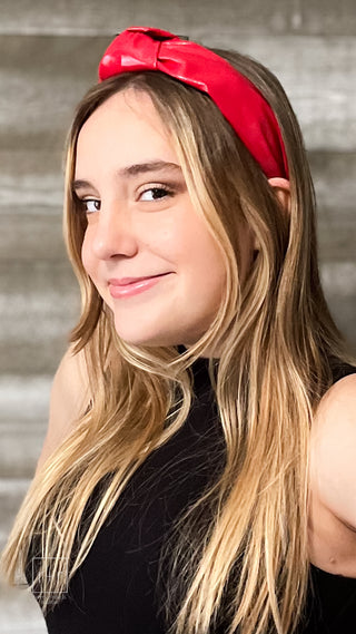 faux patent leather knotted fashion headbands in red