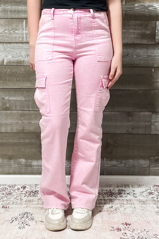 risen high rise straight leg cargo jeans acid wash pink RDP5642