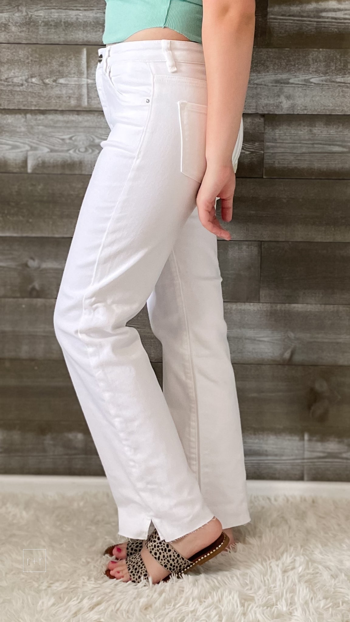 risen tummy control high rise straight leg white jeans RDP5507