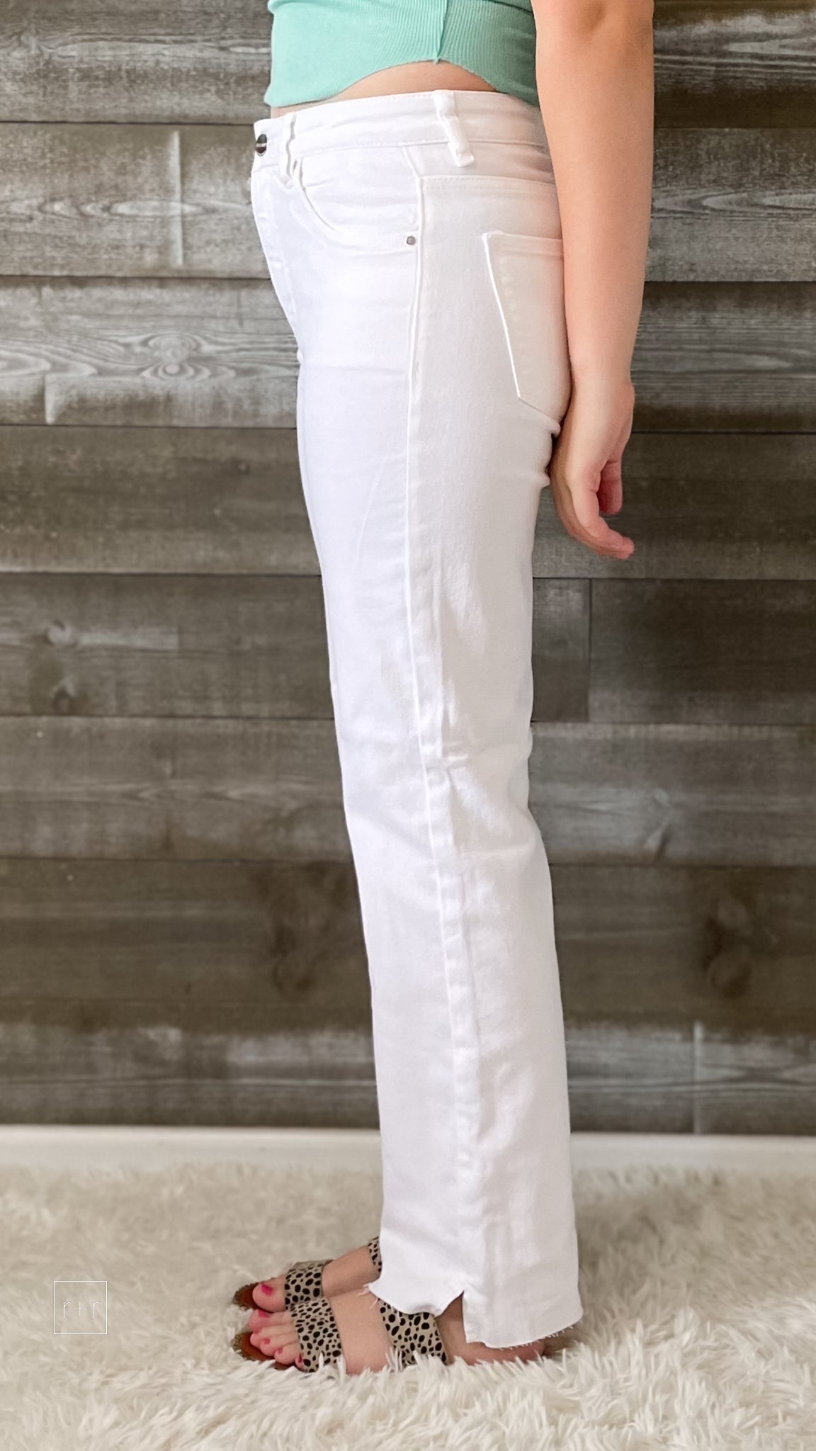 risen tummy control high rise straight leg white jeans RDP5507