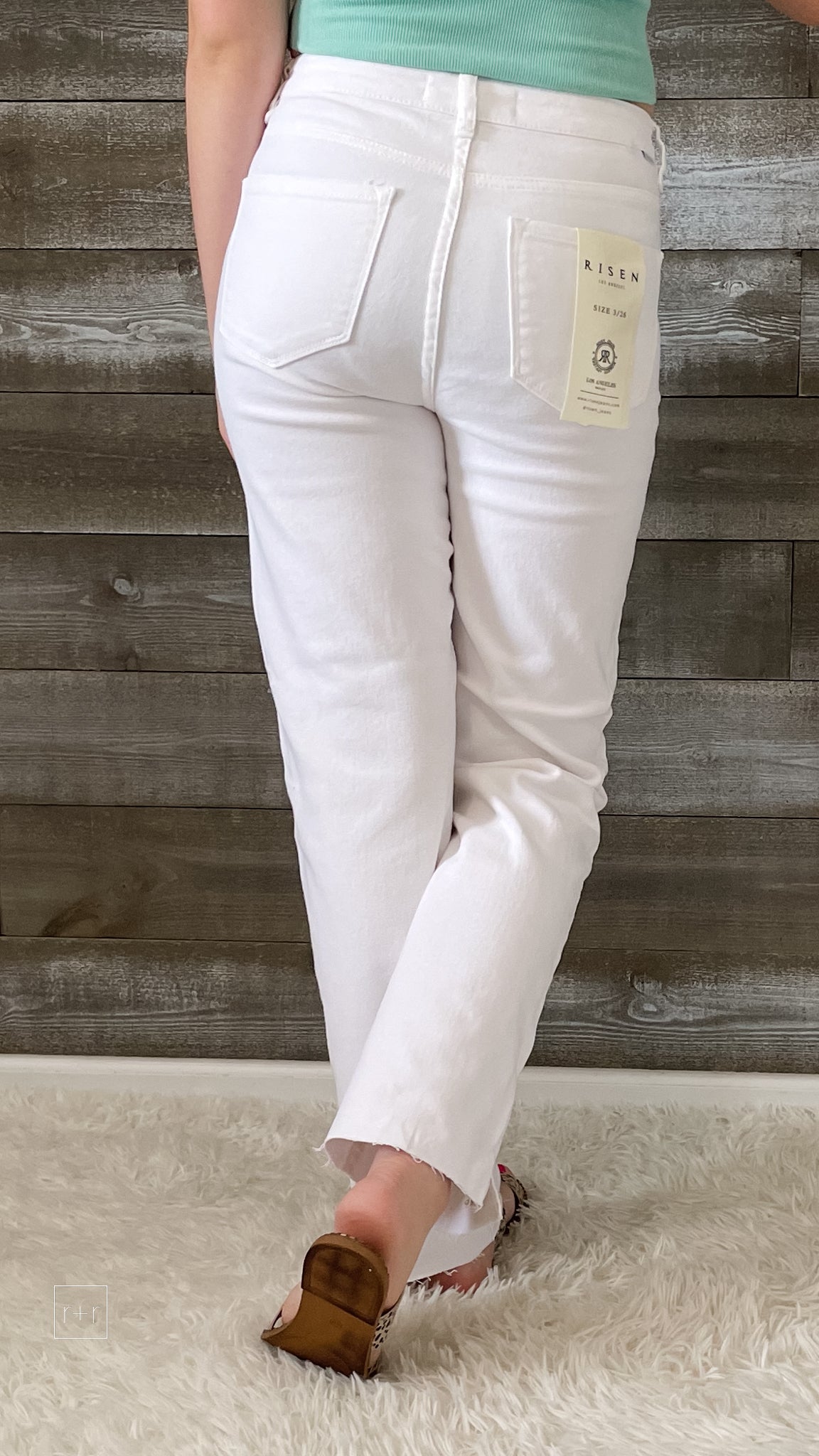 risen tummy control high rise straight leg white jeans RDP5507