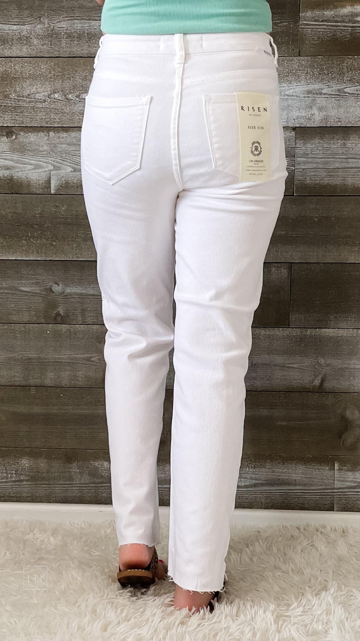 risen tummy control high rise straight leg white jeans RDP5507