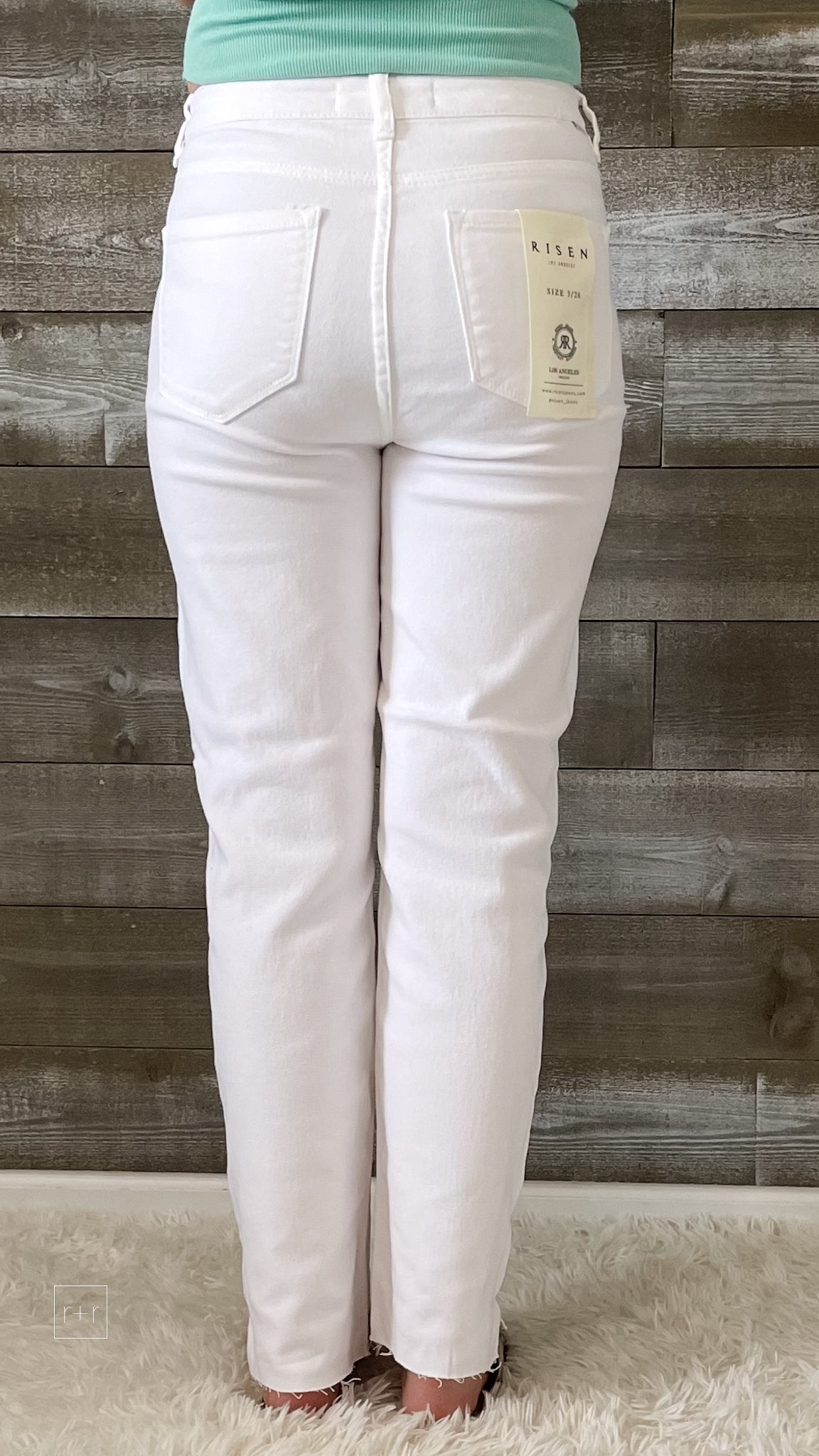 risen tummy control high rise straight leg white jeans RDP5507